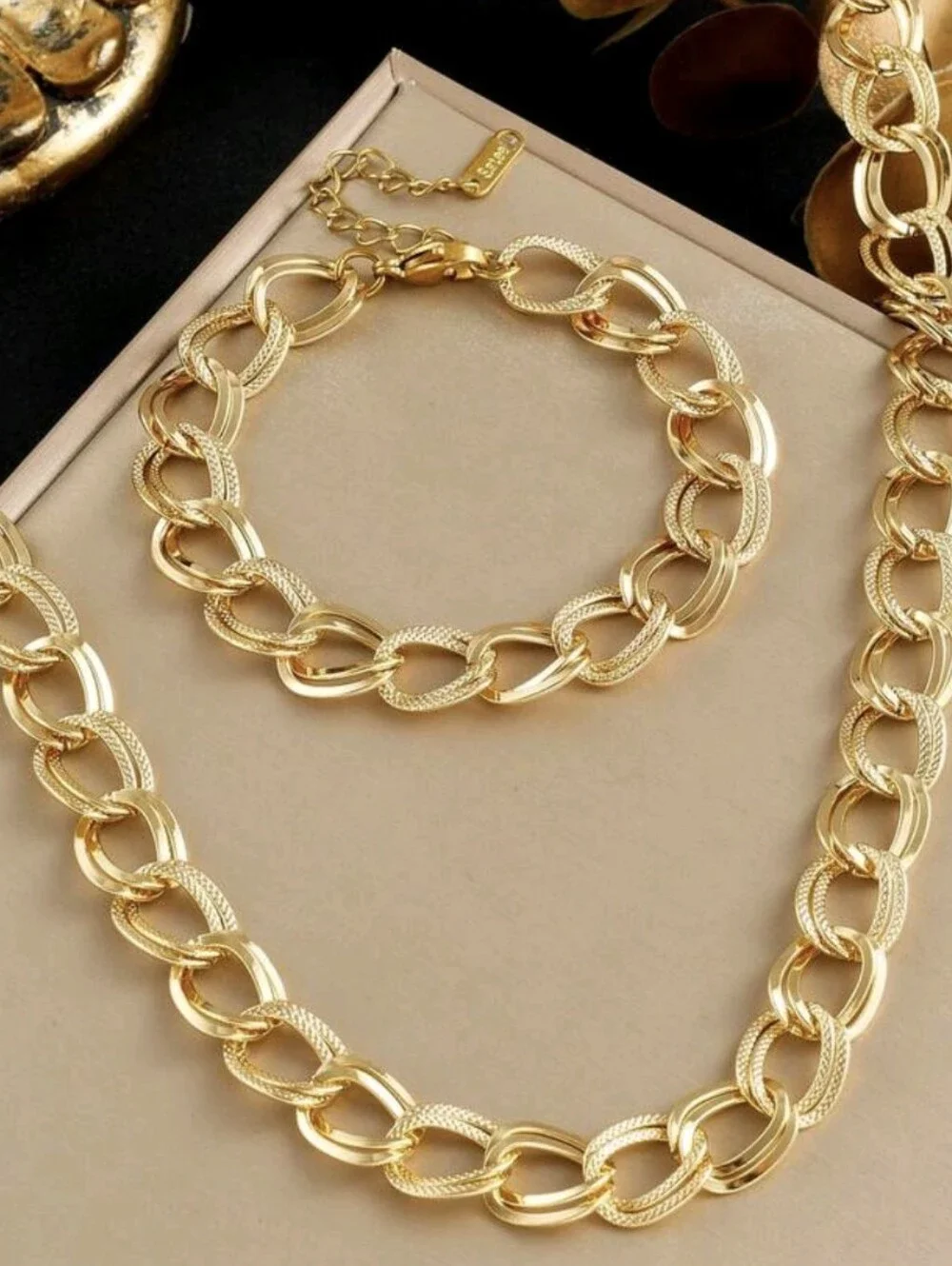 Gold Chain Necklace and Bracelet Set - Elegant Women’s Jewelry